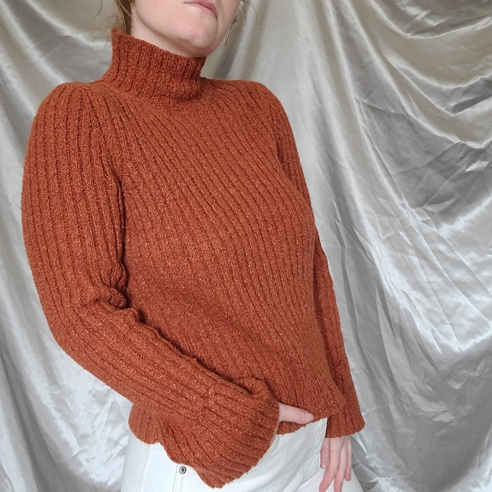 Vintage Preppy Indie Minimalsit Tomato Girl Wool Knit Orange Turtlneck Sweater